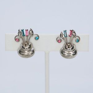 Vintage Bond Boyd Sterling Flower Bouquet Screw Back Earrings, Circa 1940s, Rare